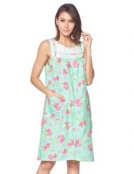 Casual Nights Women's Woven Zip Front House Dress Sleeveless Housecoat Duster Lounger Sleep Gown - Floral Mint