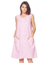 Casual Nights Women's Zipper Front House Dress Sleeveless Seersucker Housecoat Duster Lounger - Polka Dots Pink