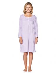 Casual Nights Women's Stars Pintucked Long Sleeve Nightgown - Purple