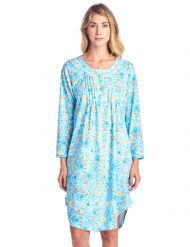 Casual Nights Women's Floral Pintucked Long Sleeve Nightgown - Aqua