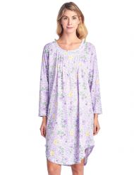 Casual Nights Women's Floral Pintucked Long Sleeve Nightgown - Purple