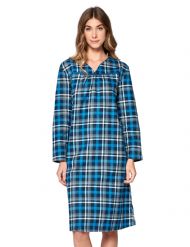 Casual Nights Women's Flannel Plaid Long Sleeve Nightgown - Navy