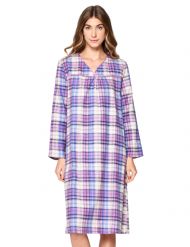 Casual Nights Women's Flannel Plaid Long Sleeve Nightgown - Purple