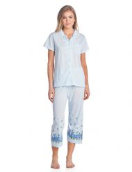 Casual Nights Lace Trim Women's Short Sleeve Capri Pajama Set - Dot Blue