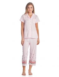 Casual Nights Lace Trim Women's Short Sleeve Capri Pajama Set - Dot Pink