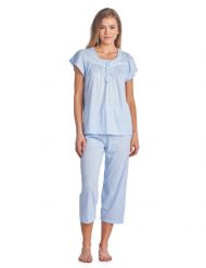 Casual Nights Women's Short Sleeve Dot Print Capri Pajama Set - Blue