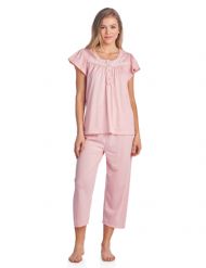 Casual Nights Women's Short Sleeve Dot Print Capri Pajama Set - Peach