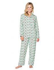 Casual Nights Women's Flannel Long Sleeve Button Down Pajama Set - Green Floral