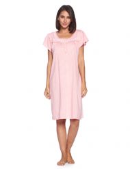 Casual Nights Women's Short Sleeve Polka Dot And Lace Nightgown - Peach