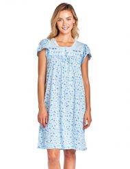 Casual Nights Women's Short Sleeve Floral Embroidered Nightgown- Blue