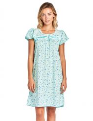 Casual Nights Women's Short Sleeve Floral Embroidered Nightgown- Green