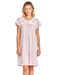 Casual Nights Women's Short Sleeve Floral Embroidered Nightgown- Pink