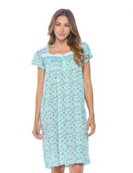 Casual Nights Women's Cap Sleeves Embroidered  Floral Lace Night Gown - Green