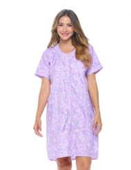 Casual Nights Women's Snap front House Dress Short Sleeve Woven Duster Housecoat Lounger Sleep Dress - Floral Purple