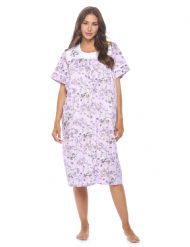 Casual Nights Women's Snap - Front House Dress Short Sleeve Woven Housecoat Duster Lounger Robe with Pockets - Purple Floral