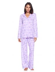Casual Nights Women's Long Sleeve Rayon Button Down Pajama Set - Purple Snowflakes