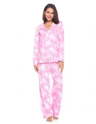 Casual Nights Women's Long Sleeve Rayon Button Down Pajama Set - Pink Flower