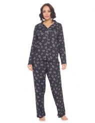 Casual Nights Women's Rayon Printed Long Sleeve Soft Pajama Set - Black Dot Floral