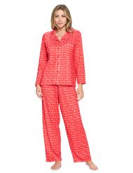 Casual Nights Women's Rayon Printed Long Sleeve Soft Pajama Set - Red I Love Sleep