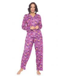 Casual Nights Women's Rayon Printed Long Sleeve Soft Pajama Set - Purple Girls Power