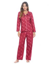 Casual Nights Women's Rayon Printed Long Sleeve Soft Pajama Set - Red I Love Bed