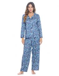 Casual Nights Women's Rayon Printed Long Sleeve Soft Pajama Set - Navy Blue Paisley