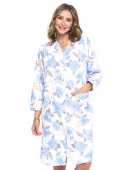 Casual Nights Women's Floral Snap Front Flannel Duster Long Sleeve Lounger Dress - Blue Rose