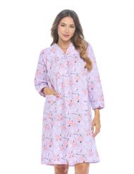 Casual Nights Women's Floral Snap Front Flannel Duster Long Sleeve Lounger Dress - Purple Floral