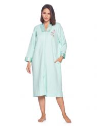 Casual Nights Women's Quilted Long Sleeve Zip Up House Dress Robe - Green