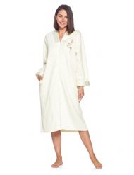 Casual Nights Women's Quilted Long Sleeve Zip Up House Dress Robe - Ivory