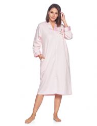 Casual Nights Women's Quilted Long Sleeve Zip Up House Dress Robe - Pink