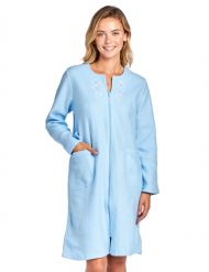 Casual Nights Women's Long Sleeve Zip Up Front Short Fleece Robe - Blue