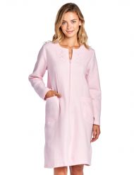 Casual Nights Women's Long Sleeve Zip Up Front Short Fleece Robe - Pink