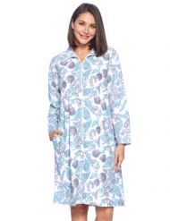 Casual Nights Women's Printed  Zipper Front Micro Fleece Robe Duster - Blue/White Paisley