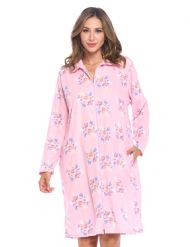 Casual Nights Women's Printed  Zipper Front Micro Fleece Robe Duster - Pink  Floral