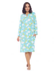 Casual Nights Women's Printed Fleece Snap-Front Lounger House Dress - #7 Agua Moonlight Sparkle