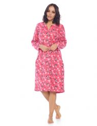 Casual Nights Women's Printed Fleece Snap-Front Lounger House Dress - #10 Red Penguin