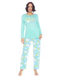 Casual Nights Women's Jersey Knit Long-Sleeve Top and Mircro Fleece Bottom Pajama Set - #7 Agua Moonlight Sparkle