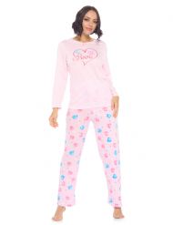 Casual Nights Women's Jersey Knit Long-Sleeve Top and Mircro Fleece Bottom Pajama Set - #5 Pink Snowflake Heart