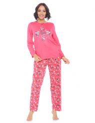 Casual Nights Women's Jersey Knit Long-Sleeve Top and Mircro Fleece Bottom Pajama Set - #10 Red Penguin