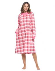 Casual Nights Women's Plaid Long Sleeve Zip Up Long Nightgown - Pink