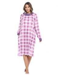 Casual Nights Women's Plaid Long Sleeve Zip Up Long Nightgown - Purple