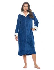 Casual Nights Women's Zip Front Plush Fleece Robe - Blue Berry