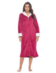 Casual Nights Women's Zip Front Plush Fleece Robe - Wine