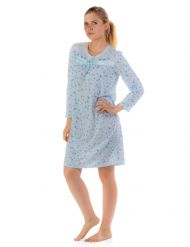 Casual Nights Women's Long Sleeve Floral Embroidered Night Gown - Blue