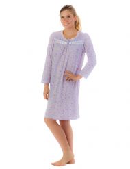 Casual Nights Women's Long Sleeve Floral Embroidered Night Gown - Purple