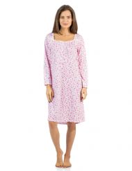 Casual Nights Women's Square Neck Long Sleeve Floral Nightgown - Pink