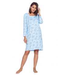 Casual Nights Women's Printed Long Sleeve Nightgown - Blue Floral