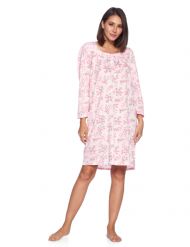Casual Nights Women's Printed Long Sleeve Nightgown - Pink Green