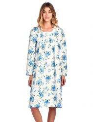 Casual Nights Women's Flannel Floral Long Sleeve Nightgown - Floral Blue